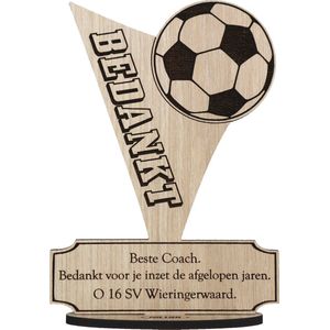 Prijs coach - houten wenskaart - kaart van hout - bedankt - nr 1 trainer van de wereld - voetbal - gepersonaliseerd - 17.5 x 25 cm