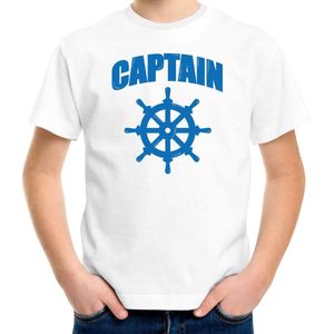 Captain / kapitein met stuur verkleed t-shirt wit voor kinderen - maritiem carnaval / feest shirt kleding / kostuum 134/140
