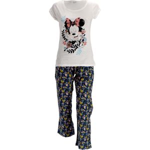Disney dames pyjama Minnie Mouse, gebloemd wit/blauw, maat M
