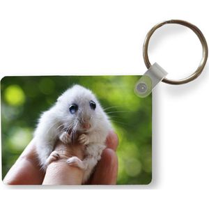 Sleutelhanger - Hamster met grote ogen die zich stevig vasthoud - Uitdeelcadeautjes - Plastic