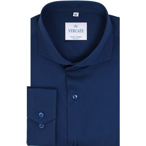 Vercate - Strijkvrij Overhemd - Navy - Marine Blauw - Regular Fit - Bamboe Katoen - Lange Mouw - Heren - Maat 37/S