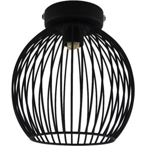 Olucia Wiro - Industriële Badkamer plafondlamp - Metaal - Zwart - Bol - 20 cm