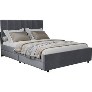 Juskys Gestoffeerd Bed Soria - 140 x 200 cm - Donkergrijs - Incl. Bedlades