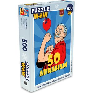 Puzzel Man - Verjaardag - 50 jaar Abraham - Blauw - Legpuzzel - Puzzel 500 stukjes