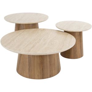 Ceramic Salontafel Rond Set van 3- Bijzettafeltjes Woonkamer - Bijzettafels Rond Beige - Antieke Ronde Tafelset - Salontafel Industrieel Beige - Decoratie Salontafel - Salon Tafel Industrieel & Landelijk - Grote & Kleine Tafel