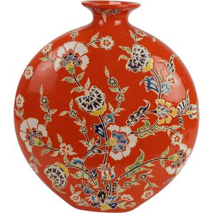 Fine Asianliving Chinese Vaas Porselein Oranje Bloemen Handgeschilderd B32xD12xH34cm