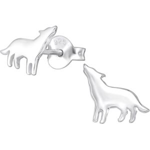 Joy|S - Zilveren wolf oorbellen - 9 x 7 mm - egaal zilver