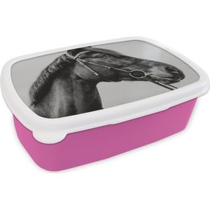 Broodtrommel Roze - Lunchbox - Brooddoos - Paard - Halster - Portret - 18x12x6 cm - Kinderen - Meisje