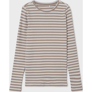 Name It T-shirt Nkfsuraja Xsl Ls Top Noos 13221091 Mocha Meringque Pattern Stripe Dames Maat - W158 X L164