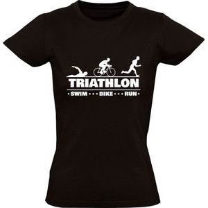 Triathlon Dames T-shirt | combinatieduursport | sport | gecombineerde sporten | krachtsport | duursport | harlopen | wielrennen | zwemmen | Zwart