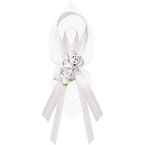 6x Bruiloft/huwelijk witte corsages 9 cm met rozen - Trouwerij speldjes