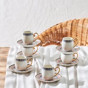 KARACA-SÖGŪT-KOFFIE KOPJES VOOR 6 PERSONEN-TURKSE KOFFIE-PORSELEIN-ESPRESSI KOPJES-90 ML