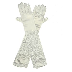 Gala Handschoenen - Wit Satijn - Met Plooitjes - One Size - Een Paar