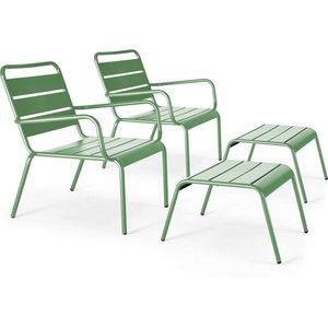 Oviala - Set van 2 relaxfauteuils met groene cactus voetenbank - Palavas