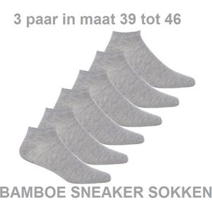 Bamboe Sneaker sokken - enkelsokken - set van 3 paar - zomer sokjes - effen grijs - maat 39 / 46