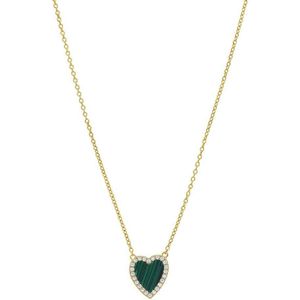 Lucardi Dames Zilveren goldplated ketting met een Malachite gemstone - Ketting - Staal - Goud - 45 cm