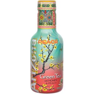 Arizona ijsthee Green Tea Peach, flesje van 500 ml, pak van 6 stuks