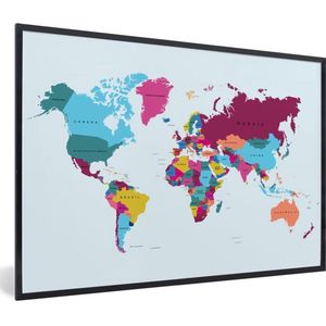 Fotolijst incl. Poster - Wereldkaart - Trendy - Kleurrijk - 120x80 cm - Posterlijst