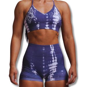 Peachy Bum Tie Dye Set - Sportkleding Set dames - Fitnessoutfit Shorts en Sport Beha - Squat Proof - Paars - Maat L