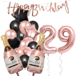 29 Jaar Verjaardag Cijferballon 29 - Feestpakket Snoes Ballonnen Pop The Bottles - Rose Zwart Versiering