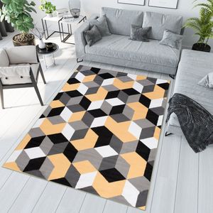 Tapiso Maya Vloerkleed Antraciet Geel Woonkamer Tapijten Maat- 140x200