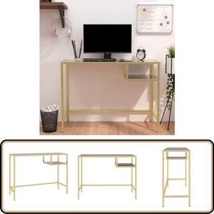 vidaXL Computerbureau - 100x36x74 cm - Zwartmarmer & Goud Computerbureau - Bureau - Kantoormeubilair - Industrieel Bureau - Glas Tafel