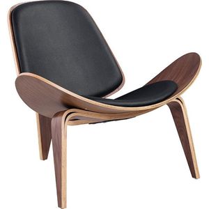 OHNO Furniture Tonder Lounge Stoel - Shell Chair, Imitatieleer, Hout, Zwart