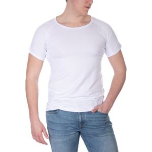 ConfidenceForAll® Heren Premium Anti Zweet Shirt met Ingenaaide Okselpads - Zijdezacht Modal en Verkoelend Katoen - Maat S Ronde hals Wit