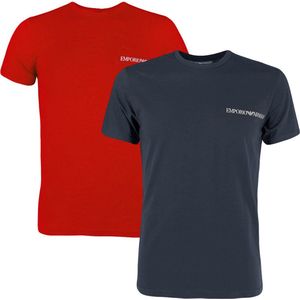 Emporio Armani 2P O-hals shirts small logo blauw & rood - S