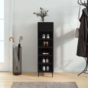 The Living Store Schoenenkast - Zwart - 30x35x105 cm - Hoge Kwaliteit Materiaal