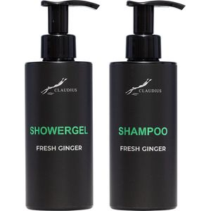 Douchepakket Fresh Ginger - Showergel + Shampoo - 300 ml per fles - Claudius Cosmetics - bodycare - luxe fles - set van 2 stuks - Cadeau