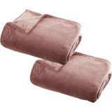 2x Stuks Fleece deken/fleeceplaid oud roze 125 x 150 cm polyester - Bankdeken - Fleece deken - Fleece plaid