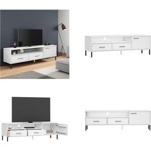vidaXL Tv-meubel met metalen poten OSLO massief grenenhout wit - Tv Kast - Tv Kasten - Tv-kast - Tv-kasten