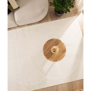Vierkant vloerkleed Scandinavisch - Contour Circle crème 100x100 cm