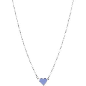 Lucardi - Kinder Stalen ketting met hart emaille lichtblauw - Ketting - Staal - Zilverkleurig - 40 cm