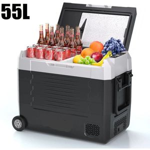 Elektrische Koelbox - Refrigerator - Frigobox - Vriezer - Auto Koelkast - Compressor Koelbox - 55L - Dual Zone Vriezer & Koeler - 12V / 24V DC, 100-240V AC - Voor Camping en Reizen - met Wielen - Standaard