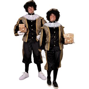 Piet verkleed kostuum luxe 3-delig - zwart/goud - polyester - Pietenpakken voor volwassenen 56