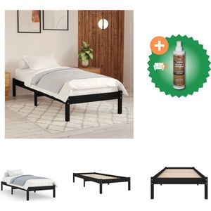 vidaXL Bedframe massief hout zwart 75x190 cm 2FT6 small single - Bed - Inclusief Houtreiniger en verfrisser