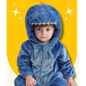 BoefieBoef Dinosaurus Dieren Onesie & Pyjama voor Baby en Dreumes - Kinder Verkleedkleding - Dieren Kostuum Pak - Blauw