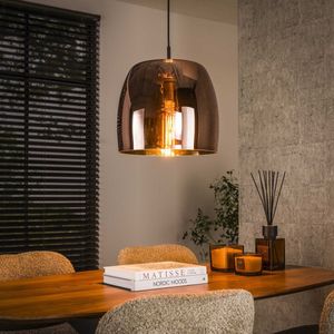 Moderne glazen hanglamp met industriële touch | 1 lichts Drift | koper kleur