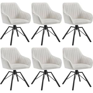 Roterende eetkamerstoelen set van 6 - fluwelen fauteuils - draaistoelen - 360 graden rotatie, comfortabel en stevig - crème, metalen poten - 58 cm x 83,5 cm x 53,5 cm