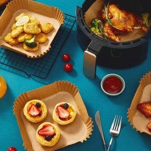 Airfryer bakpapier-20cm*4.5cm-100 Stuks- Non-Stick Bakpapier voor Heteluchtfriteuse Vierkant- Voor Bakken-Frituren-Braden-Natuur