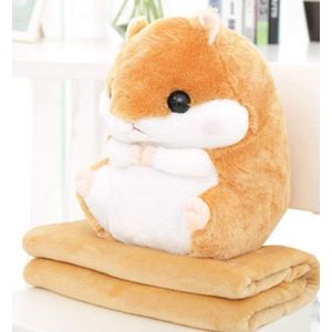 2 in 1 Hamster Knuffel Knuffel Hamster Kussen met Knuffeldeken Super Leuk Cadeau voor Kinderen en Vriendinnen 50cmX30cm (Lichtbruin)