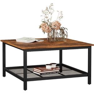 ZAZA Home salontafel, gemaakt van staal, met rasterplank, vierkant, industrieel ontwerp, voor woonkamer, vintage bruin-zwart