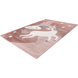 Lalee Happy kinderkleed- laagpolig- hartjes-autobaan- unicorn- voetbal tapijt 120x170 cm roze pink