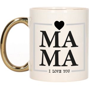 Bellatio Decorations Cadeau koffie/thee mok voor mama - wit - ik hou van jou - gouden oor - Moederdag