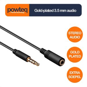 Gold-plated Powteq - Audio verlengkabel - 3.5mm jack - 3 meter - Stereo - Zwart