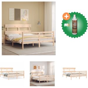 vidaXL Bedframe met hoofdbord massief hout 160x200 cm - Bed - Inclusief Houtreiniger en verfrisser