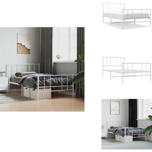 vidaXL Bedframe - Bedframes - Eenpersoonsbed - Bed - Bedframe met hoofd- en voeteneinde metaal wit 100x190 cm