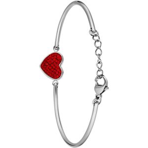 Lucardi Dames Stalen armband hart met kristal red velvet - Armband - Staal - Zilverkleurig - 20 cm